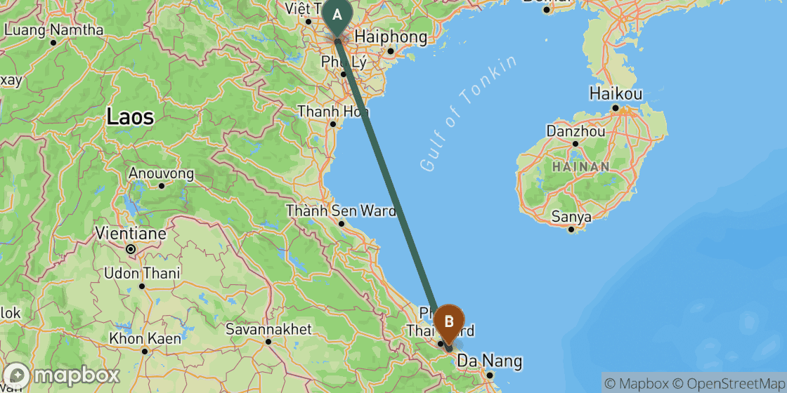 Map showing route from Hanoi to Hue - 540 km