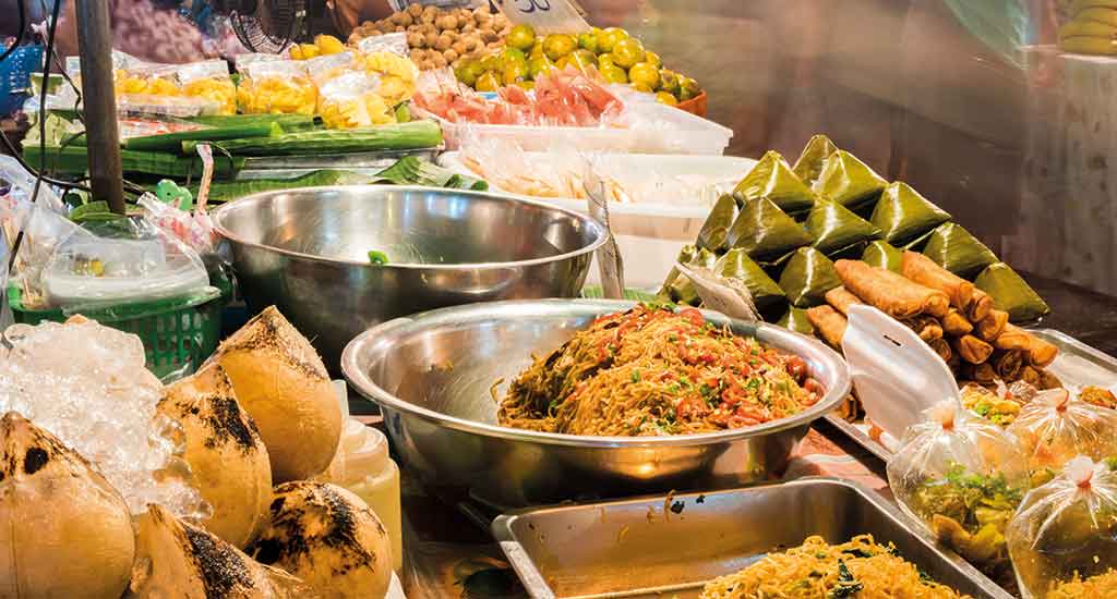 Traditional street foods in Kad Luang night market in Chiang Mai