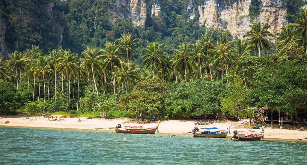 Ao Nang Beach with boats by the bay