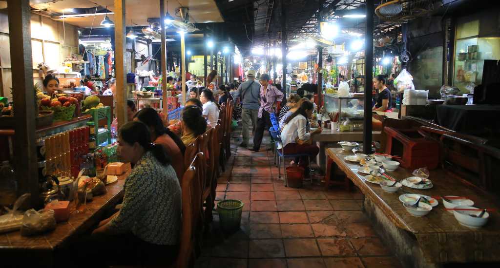 Food stalls in a busy market